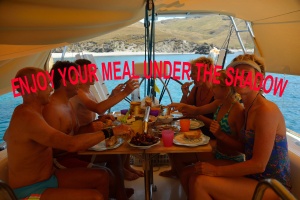 Enjoy your meal under the boat's tent